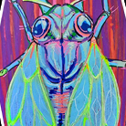 a cicada painting with gem stones