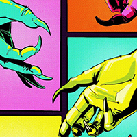 hands in neon colors